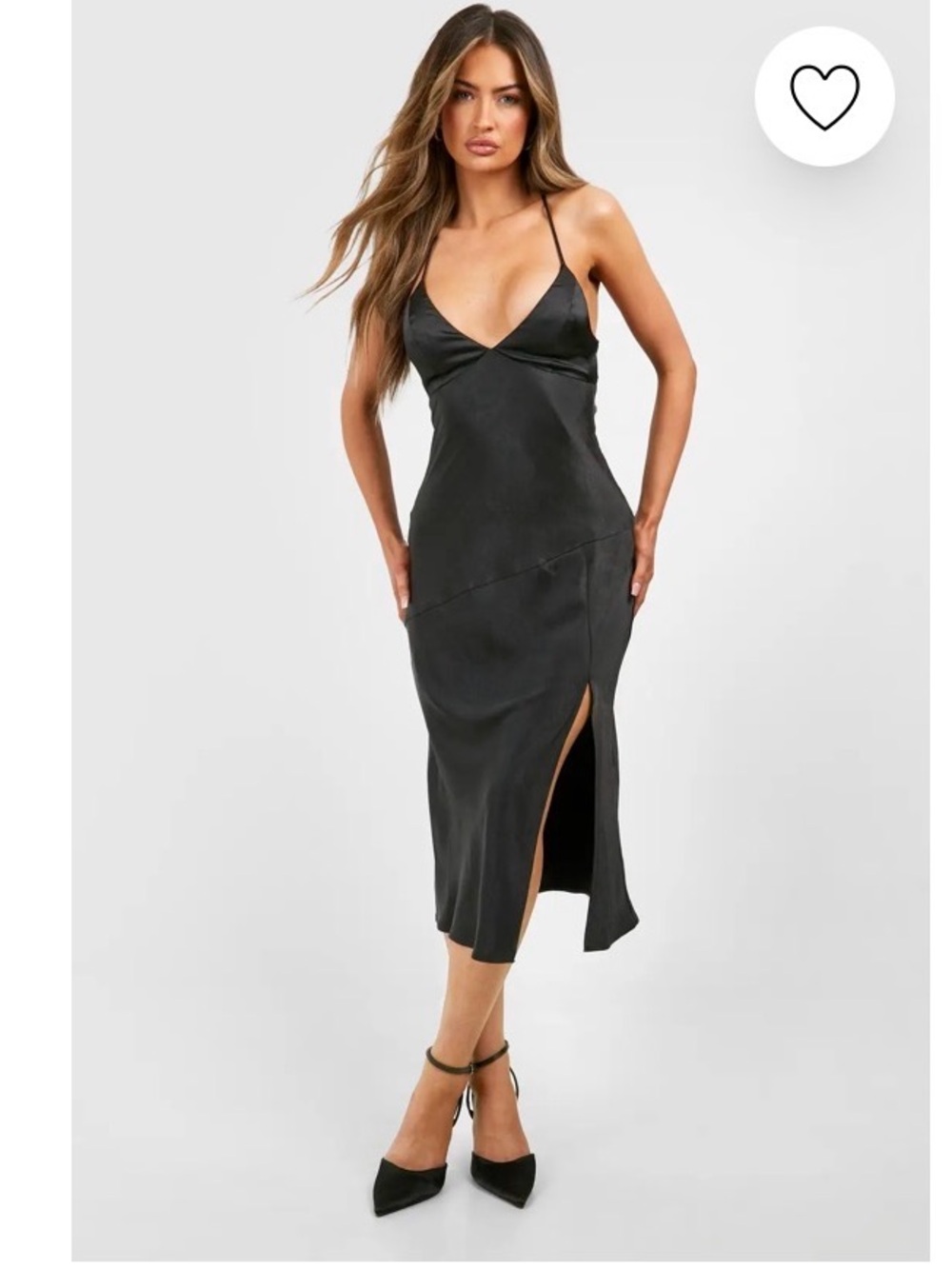 Black Slip Midi Dress with cross back straps